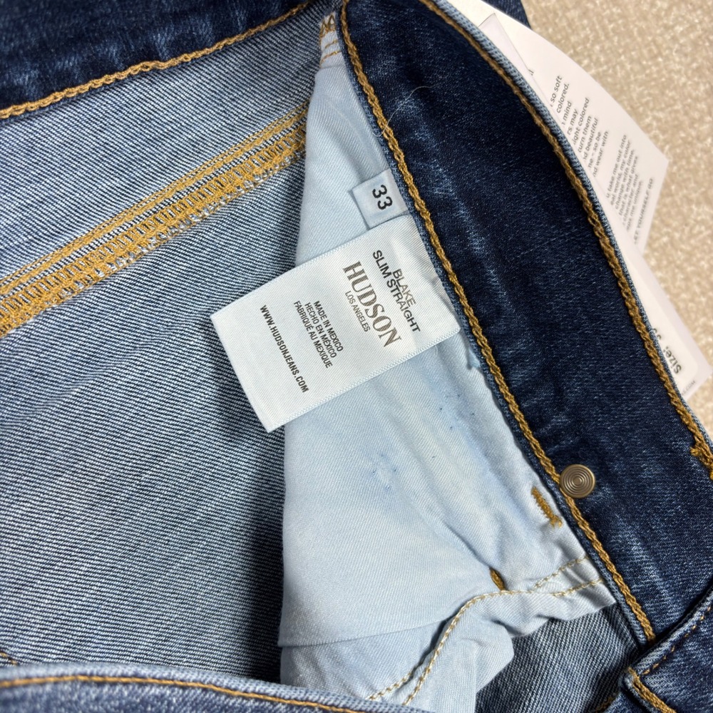 Hudson Blake Slim Straight Mens Jeans Size 33 Dark Indigo Blue NM275ZTM8 NWT - Picture 4 of 7